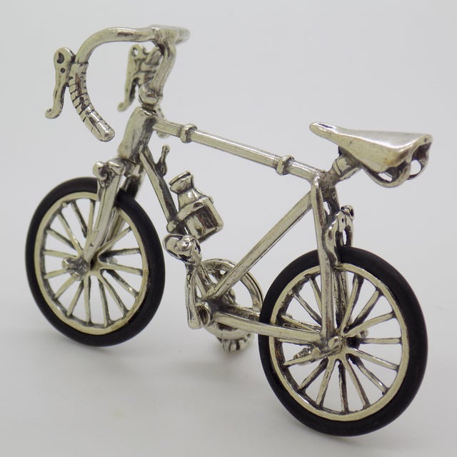 1980s Vintage Italian Handmade Genuine Silver & Rubber Sport Bicycle Dollhouse Miniature For Sale - Image 5 of 8