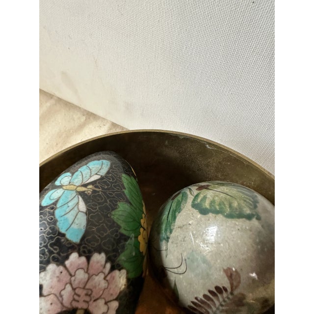 1970s 1970s Collection of Painted Eggs in Brass Bowl- 7 Pieces For Sale - Image 5 of 6
