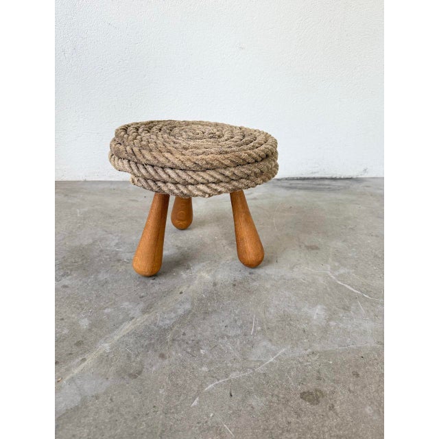 Rope and Oak Stool by Audoux and Minet, 1950s For Sale - Image 15 of 18