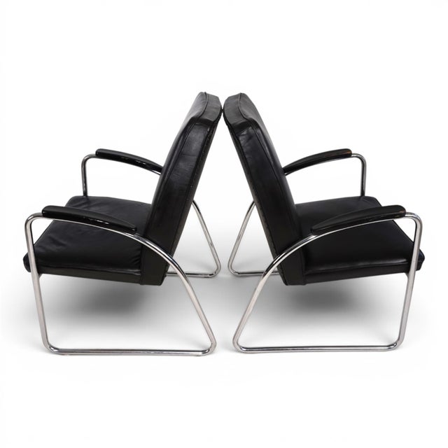 Bauhaus Streamline Leather Tubular Steel Armchairs, 1930, Set of 2 For Sale - Image 16 of 18