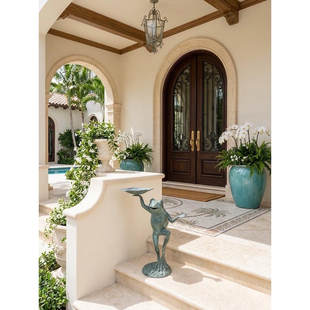 Verdigris Whimsical Vintage Verdigris Bronze Dancing Frog Garden Sculpture & Bird Bath For Sale - Image 8 of 12