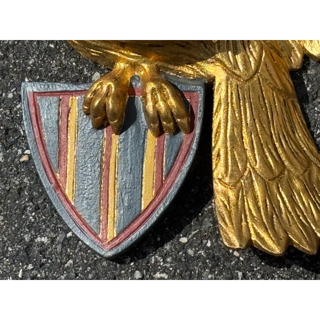 Impressive and beautifully detailed Early 20th Century. Gilt + Wood Eagle and Shield Beautifully carved, highly detailed,...