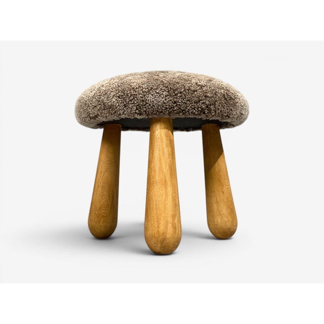 Gray Danish Modern Style, Gray Sheepskin, Maple, Shearling Footstools, 21st C. For Sale - Image 8 of 9