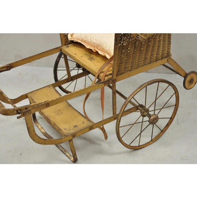 Antique Victorian Wicker & Metal Baby Carriage Pull Behind Stroller Dog Carrier For Sale - Image 9 of 12