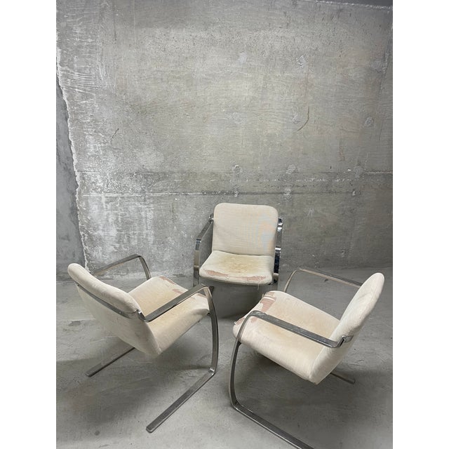 Set of Three Mid Century Modern Chrome Flat-Bar Dining, Office, or Accent Armchairs For Sale - Image 12 of 14