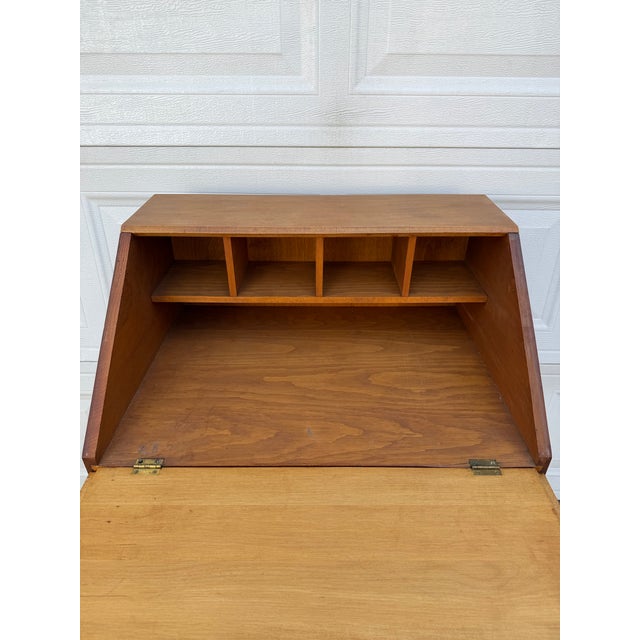 Vintage Colonial Revival Drop-Front Secretary Writing Desk With Turned Legs and Interior Compartments For Sale - Image 10 of 12