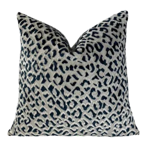 Navy Leopard Print Velvet Throw Pillow With Feather Down Insert