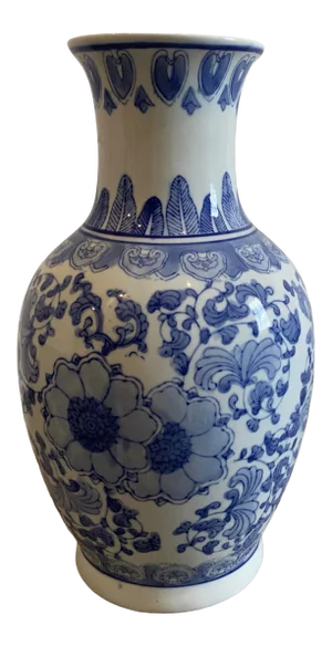 Mid 20th Century Blue and White Chinese Baluster Form Vase