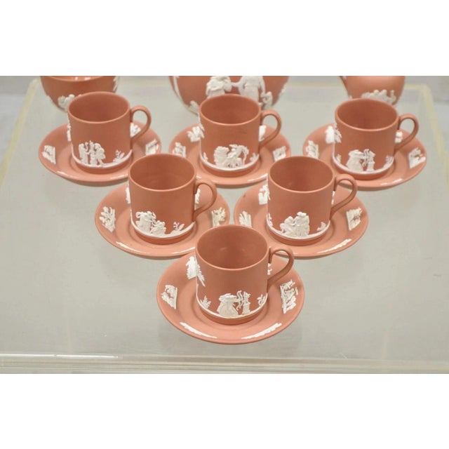 Early 20th Century Wedgwood Terracotta Jasperware Miniature Tea Set Demitasse Cup & Saucer 14 PCS For Sale In Philadelphia - Image 6 of 12