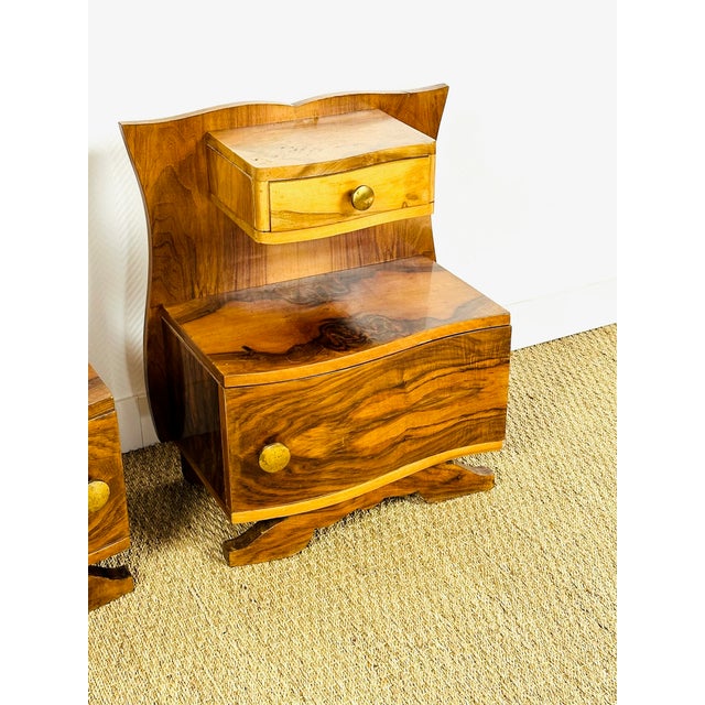 Art Deco Walnut Bedside Tables, 1940s, Set of 2 For Sale - Image 13 of 14