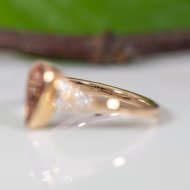 1.1Ct Imperial Topaz Ring With Natural Diamond Accents: Solid 14k Gold, 10x5mm, Size 6.75 For Sale - Image 9 of 9