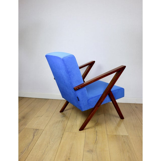 Vintage Loft Lounge Chair with Blue Cornflower Velvet Upholstery, 1970 For Sale - Image 6 of 12