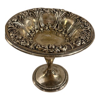 Antique Frank M. Whiting Footed Sterling Silver Dish With Floral Design For Sale