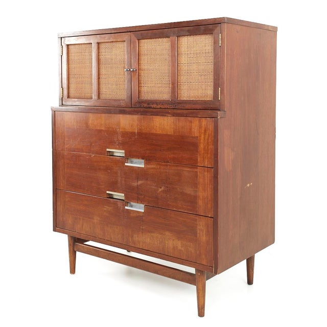 Mid-Century Modern Merton Gershun for American of Martinsville Mid Century X Inlay Walnut 9 Drawer Dresser For Sale - Image 3 of 11