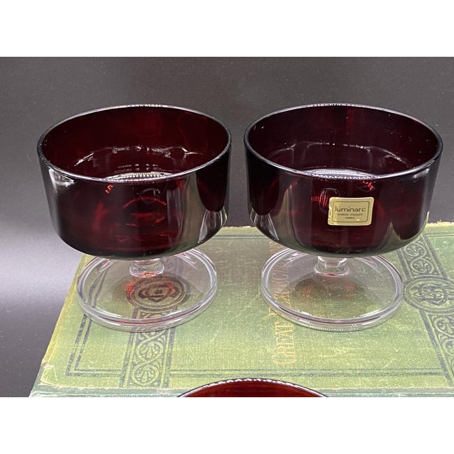 Luminarc Verrerie Darques France Ruby Red Sundae/Champagne Coupe Glasses, 1970s, Set of 4 For Sale - Image 12 of 17