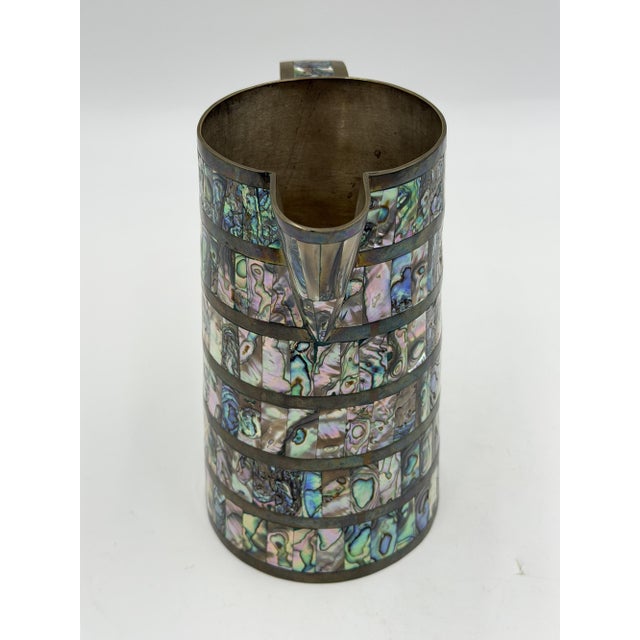 1950s Alfredo Villasana Taxco Brass & Abalone Pitcher and Tumblers - Set of 5 For Sale - Image 10 of 18