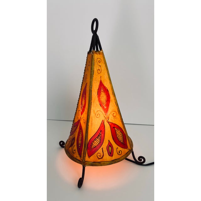 Vintage Moroccan Hand Made Leather Wrought Iron Hanna Dyes Table Accent Lamp For Sale - Image 6 of 11