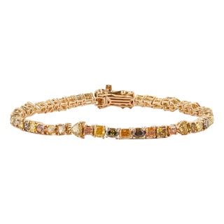 Handcrafted 6.83ct Mixed-Shape Diamond Tennis Bracelet in 18k Yellow Gold For Sale