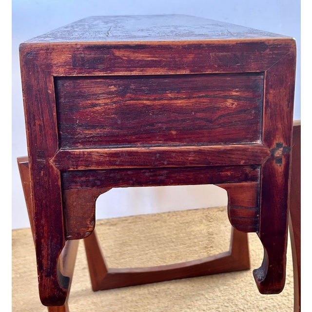 Oxblood Red 4 Drawer Low Asian Alter Table For Sale - Image 8 of 12