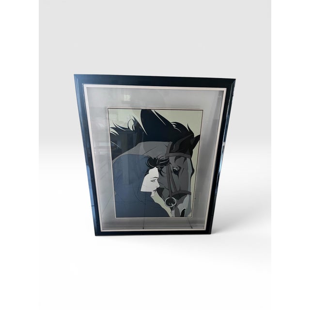 1980s Patrick Nagel “Woman With Horse” Commemorative Serigraph | Float Mounted Between Glass For Sale In West Palm - Image 6 of 10