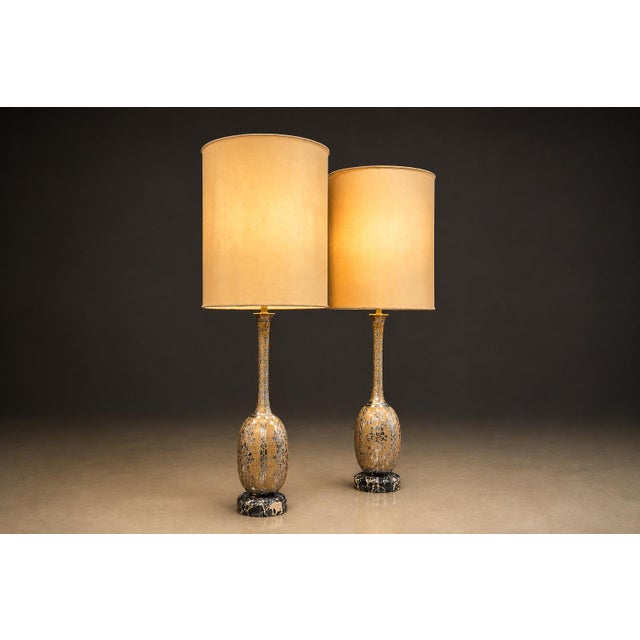 Art Nouveau 1930s Art Nouveau Table Lamps in Metal, Brass and Marble - a Pair For Sale - Image 3 of 16