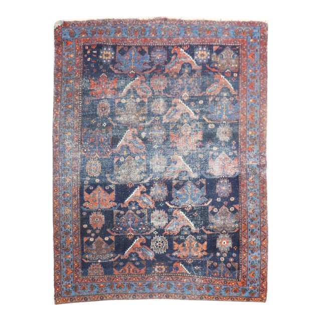 Antique Zabihi Collection Tribal Persian Worn Small Square Rug - 4'6" x 5'7" For Sale