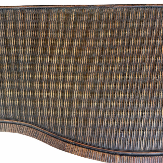 Coffee Serpentine Front Woven Rattan and Grasscloth Console, Sofa Table or Desk For Sale - Image 8 of 10