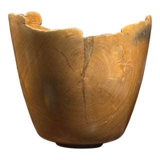 Vintage Monumental Studio Craft Organic Modern Turned Live Edge Wild Cherry Vessel by Paul Rhudy, Signed For Sale
