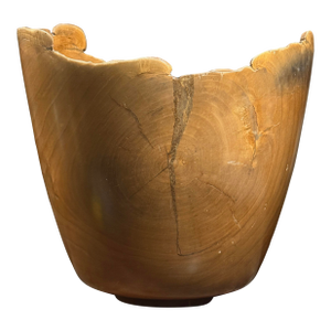 Vintage Monumental Studio Craft Organic Modern Turned Live Edge Wild Cherry Vessel by Paul Rhudy, Signed