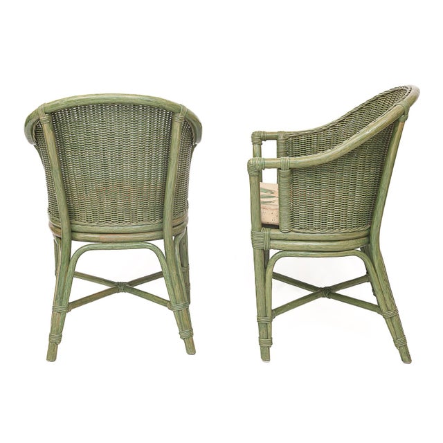 Forest Green Rattan Lounge Table and Chairs attributed to Maugrion, 1980, Set of 7 For Sale - Image 8 of 16