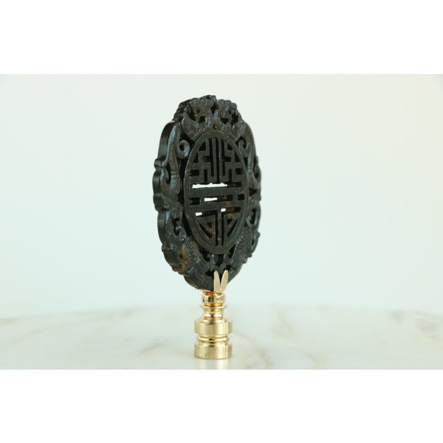 Chinese Lattice Carved Stone Lamp Finial on Golden Brass Hardware For Sale In Madison - Image 6 of 6