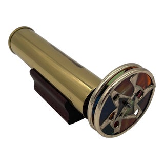 Mid 20th Century Agate & Stained Glass Brass Kaleidoscope For Sale