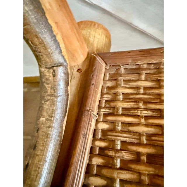 Chinoiserie Vintage 1970’s Chinoiserie Bamboo Ladder Back Accent Chair With Woven Rattan Seat, Paul Frankl Style- A Pair For Sale - Image 3 of 12
