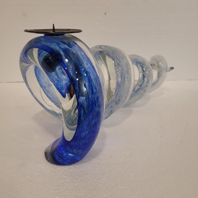 Blue Spiral Candleholders in Glass, France, 1980s, Set of 2 For Sale - Image 14 of 18