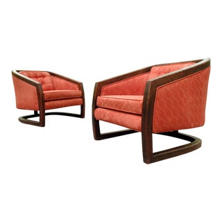 1970's Danish Modern Barrel Back Orange Lounge Chairs For Sale