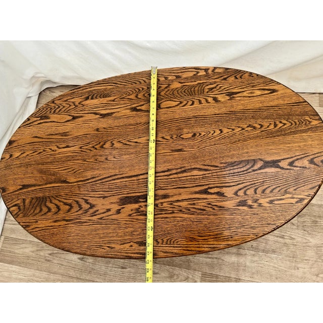 Brown Vintage Oval Coffee Table Tiger Oak, Center Drawer, Shelf, Columns, Empire Style For Sale - Image 8 of 10