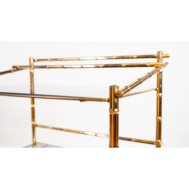 Mid-Century Modern Vintage Mid Century Brass & Smoked Glass Bar Cart, C. 1970s For Sale - Image 3 of 17