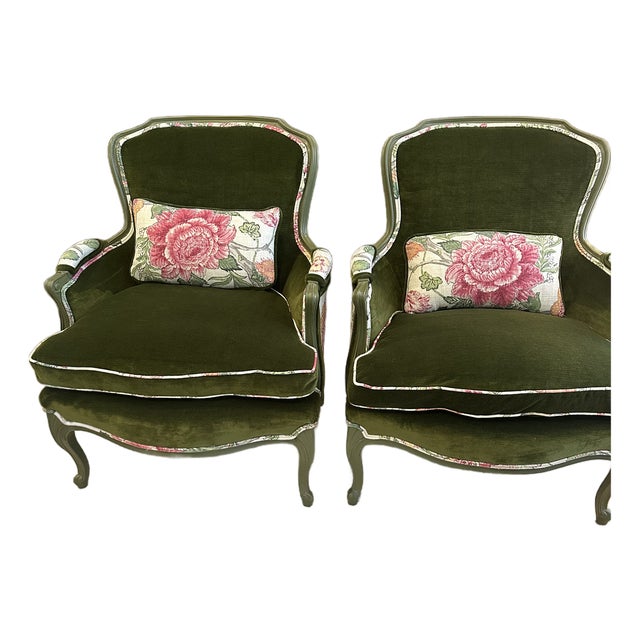 1960s French Style Bergere Accent Chairs - A Pair For Sale