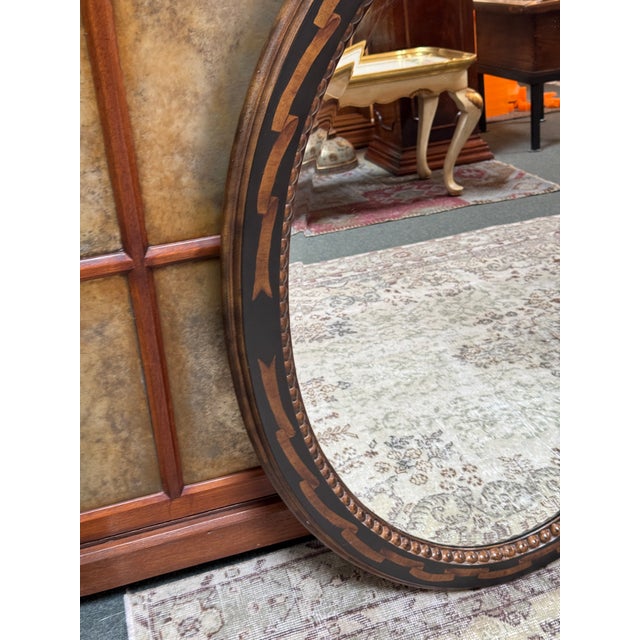 Wood Neoclassical Inlaid Burl Wood Wall Mirror For Sale - Image 7 of 12