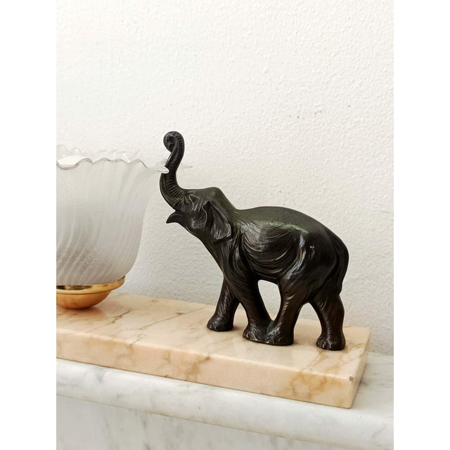 Art Deco Night Light with Bronze and Marble Elephants, 1930s For Sale - Image 4 of 8