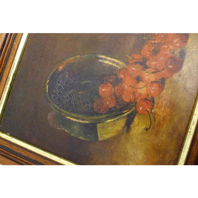 Small Still Life with Cherries and Lemon, Oil on Canvas, Early 20th Century For Sale - Image 5 of 12
