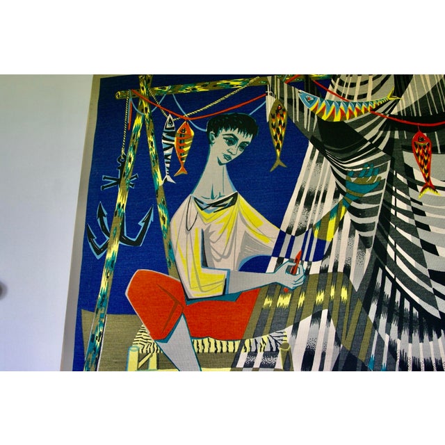 Robert Debieve, The Net Mender, 1950s, Screen Print on Canvas For Sale - Image 10 of 11