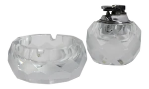 Faceted Cut Glass Lighter by Swank and Ashtray