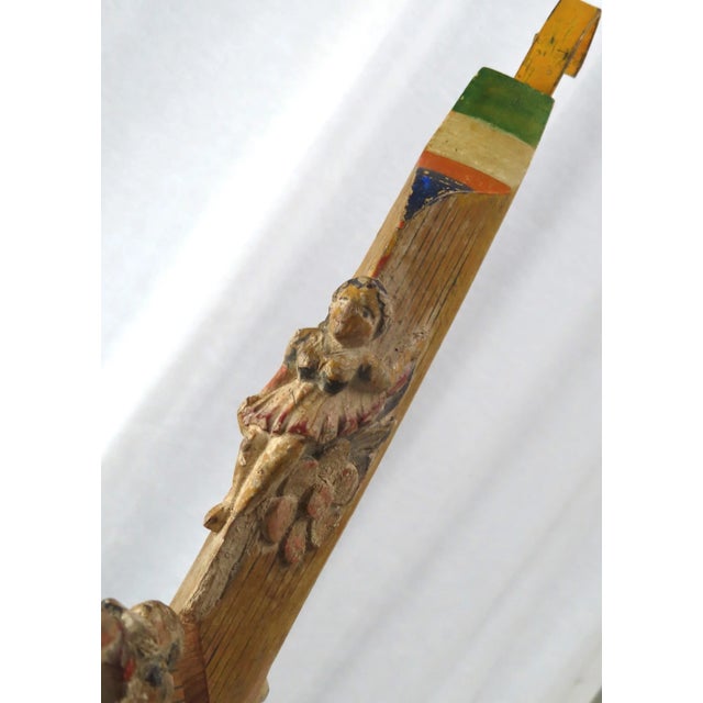Mustard Antique Carved Hand Painted Wood Italian Sicillian Donkey Cart Fragment Repurposed Plant Hanger For Sale - Image 8 of 13