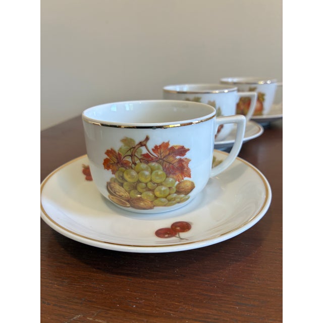 Mid 20th Century Seltmann Weiden Bavaria West Germany Fruit Tea Cups & Saucers - Set of 6 For Sale - Image 4 of 15