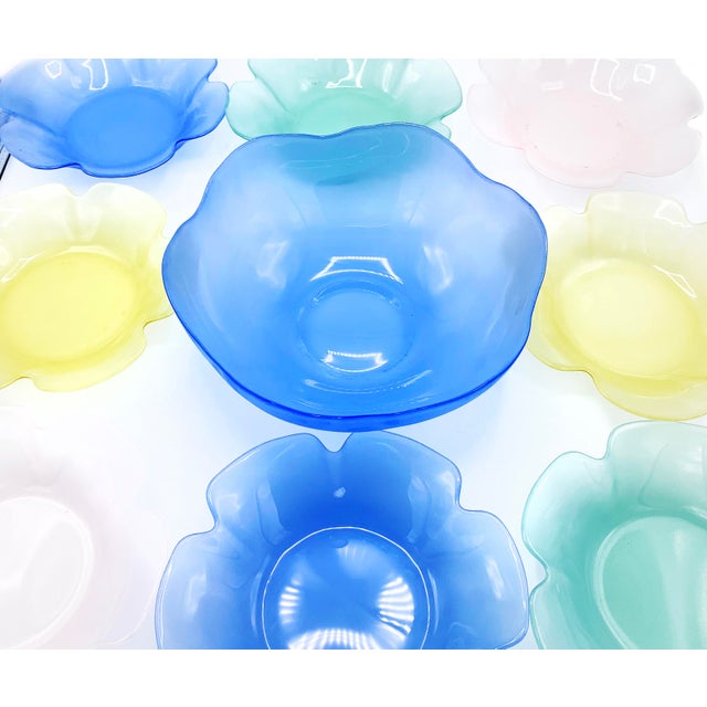 Vintage Pastel Colored Frosted Glass Flower Shaped Bowls, Made in