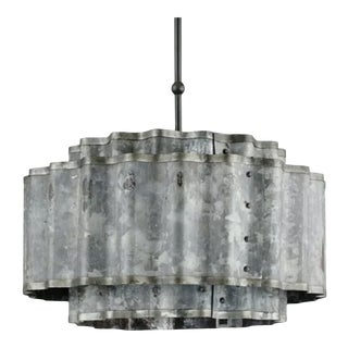 Currey & Co Company Industrial 3 Light Chandelier in Galvanized Metal For Sale