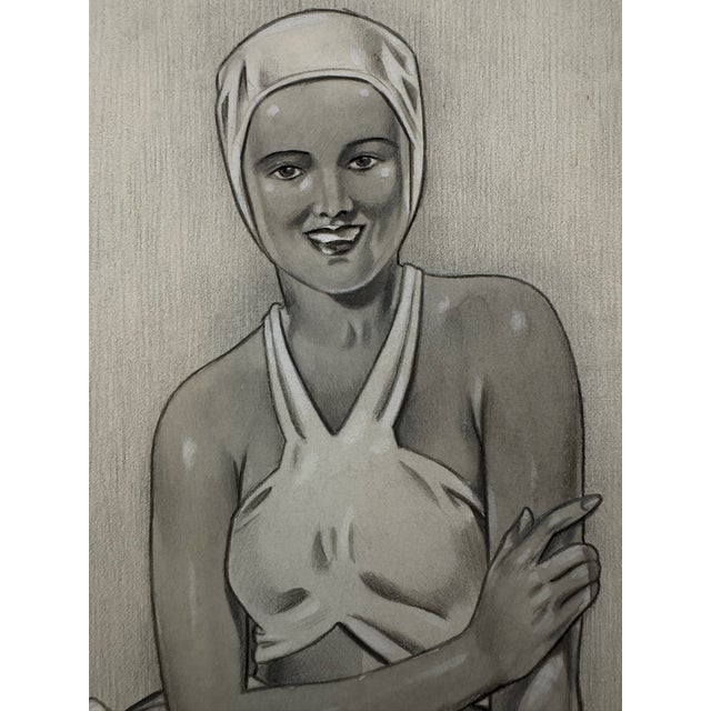 Original graphite pencil drawing by American artist and illustrator Theodore E. Schrock (1879–1952), depicting a smiling...