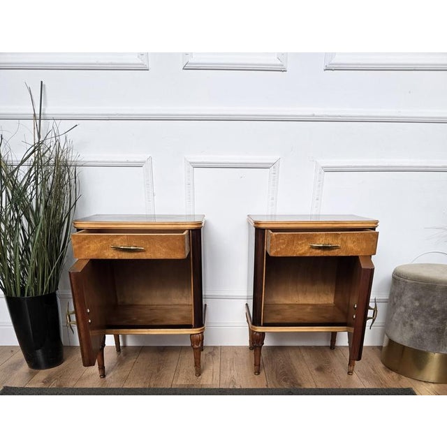 1940s Art Deco Italian Nightstands in Burl Walnut, 1940s, Set of 2 For Sale - Image 5 of 11