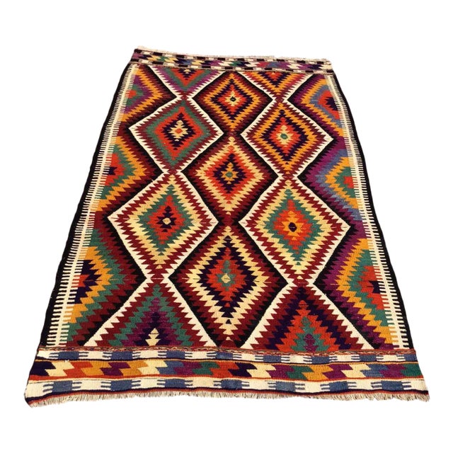 Vintage Bohemian Style Kilim Rug - 56" X 95" For Sale